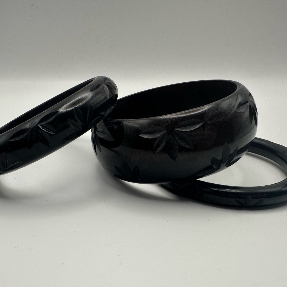 Splendette Deep Brown Carved Bangle Stack - image 3